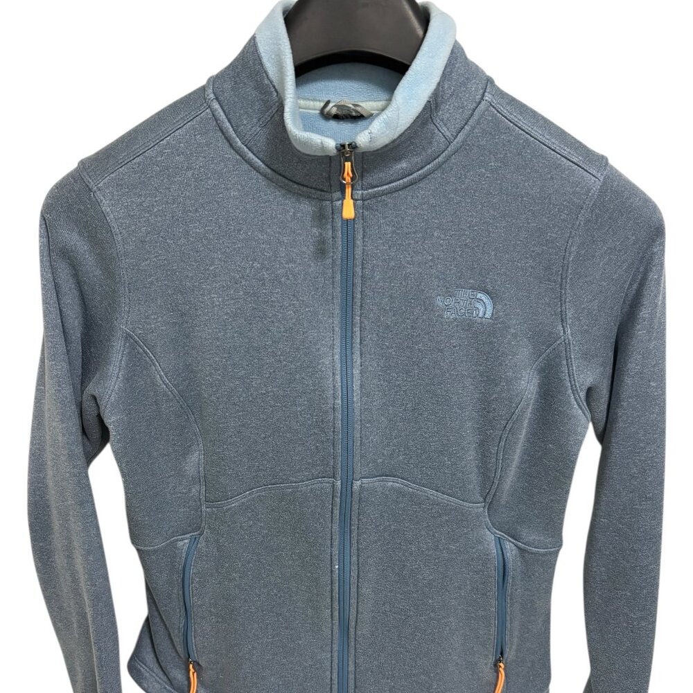 North Face Womens Fleece Mid Length Jacket Size Large Full Zip Light Blue